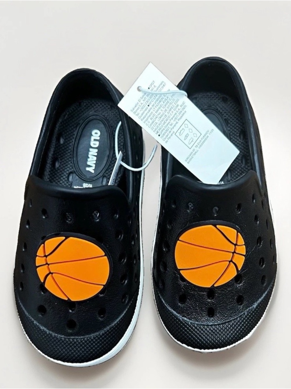 Old Navy Black Kids' Slip-On Shoes with Orange Basketball Emblem
